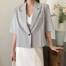 내서바 뒷트임 핀턱 크롭 반팔 자켓