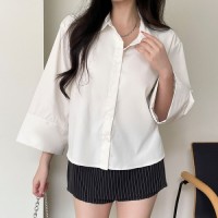 뉴달두 와이드 소매 세미 크롭 셔츠